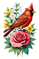  cardinal, roses, carnation, primrose, aster, daffodill, marigold and lilly of the valley with a little darknes tattoo design idea