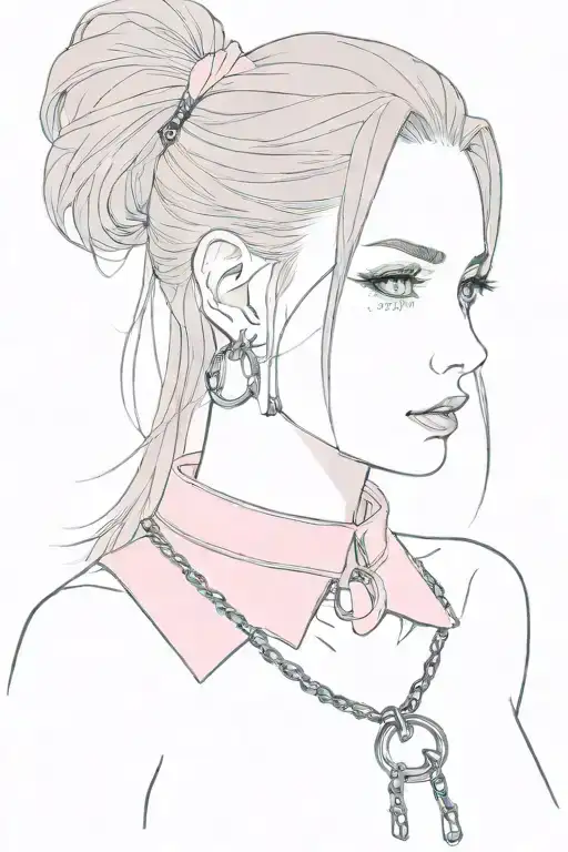 kinkySissy Slave Pink Leather Collar With Chain Leash Small Dark Brown Hair Blue Eyes Flat Chest tattoo design idea