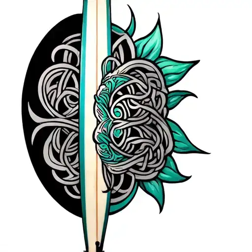 Celtic surfboard floating tattoo design idea