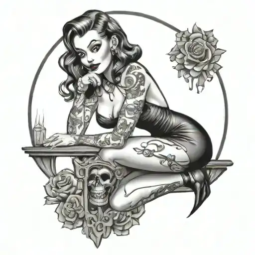 Gothic Pin Up Girl tattoo design idea