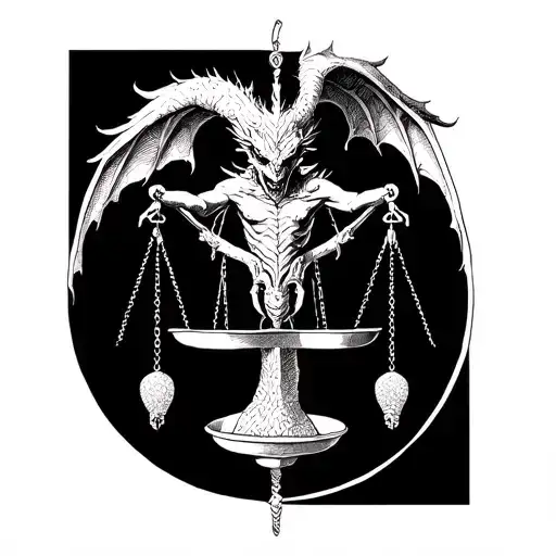 libra scale, trade with demon tattoo design idea