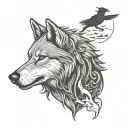 wolf and crow  tattoo design idea