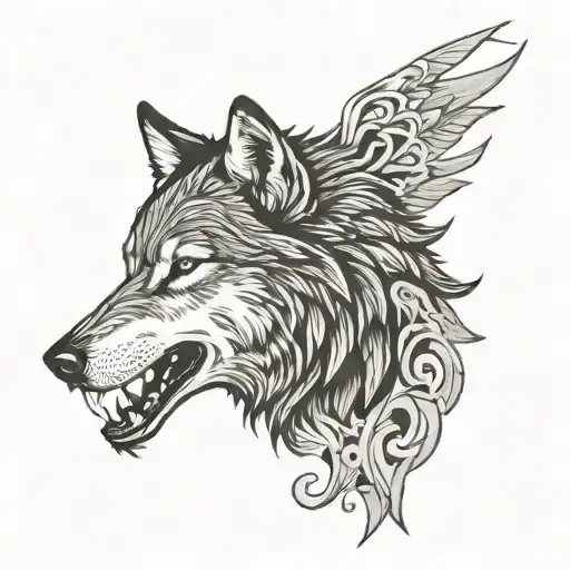 wolf and crow  tattoo design idea