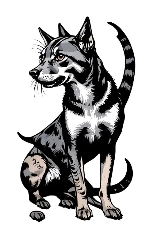 hounds treeing a bobcat  tattoo design idea