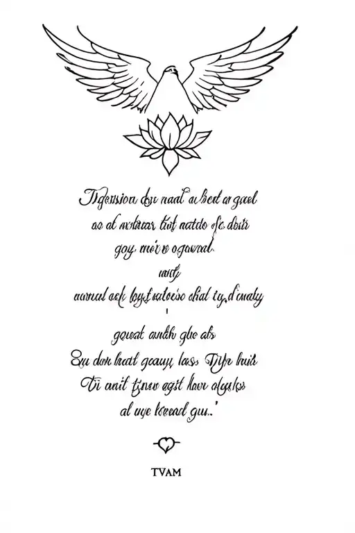 lotus and eagle wings with quote tvam tat tvam asi tattoo design idea