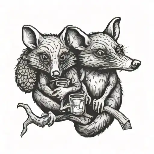 2 drunk Possums tattoo design idea