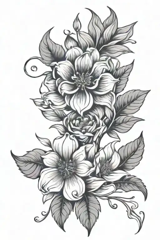 November flower, march flower, July flower and September flower tattoo design idea
