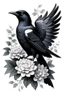 red wing black bird with hydrangea and lotus flower with vines  tattoo design idea