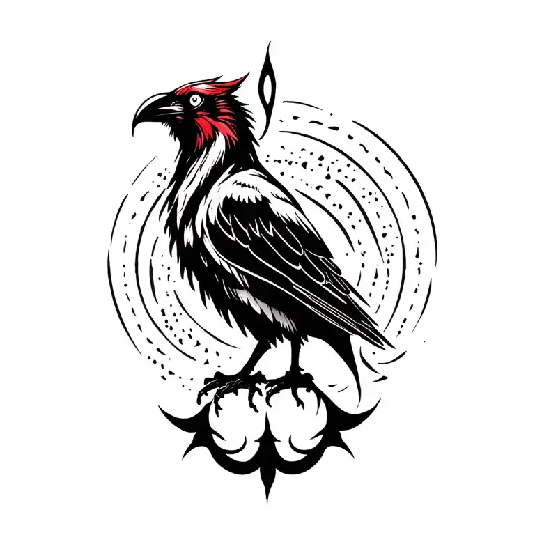 evil red crow tattoo design idea