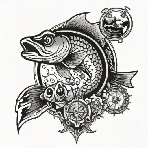 fishing, gaming, snowboarding, scuba diving tattoo design idea