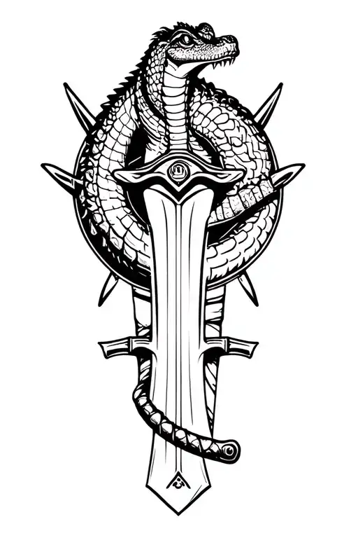 alligator samurai sword tattoo design idea