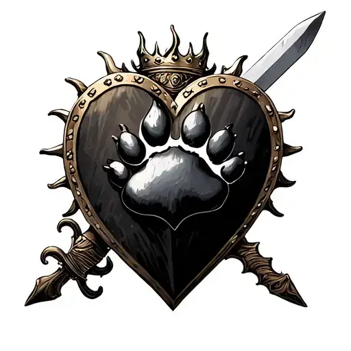 sun crown shield sword paw heart strength comfort love tattoo design idea