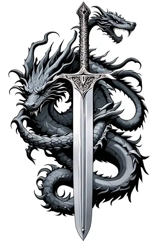 sword with dragon wrapped tattoo design idea