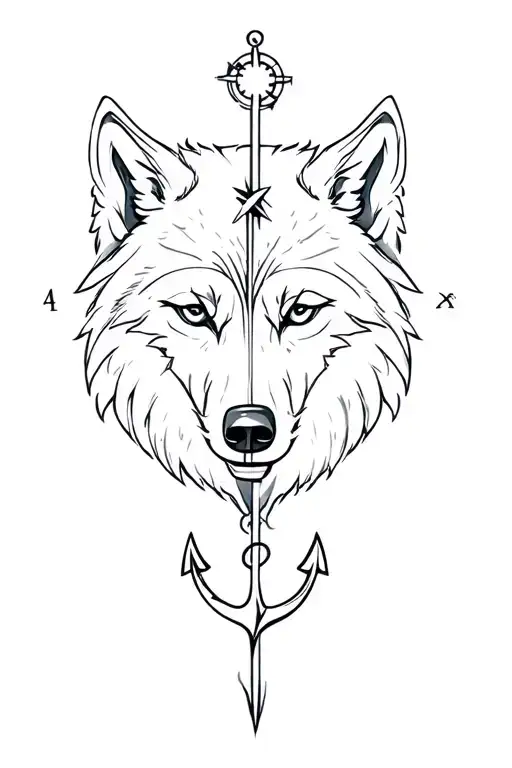 wolf, compass and anchor tattoo design idea