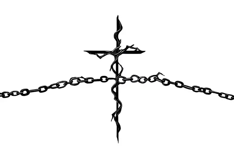 broken chain with a gothic cross in the middle of the broken chain tattoo design idea