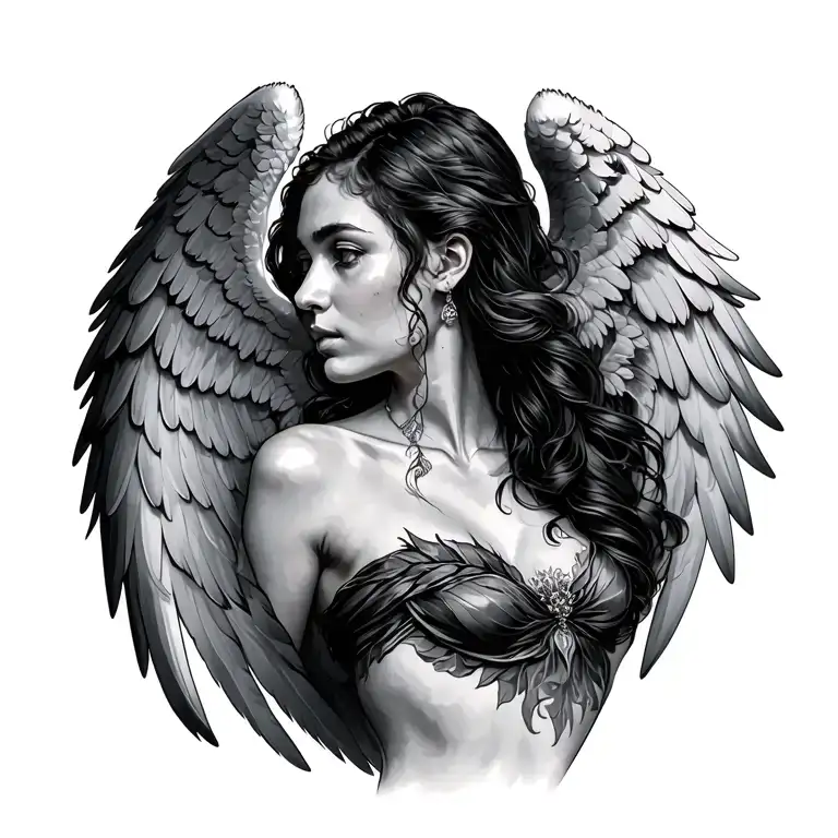 ADRIANA from shoulder to shoulder with angel wings coming off each A tattoo design idea