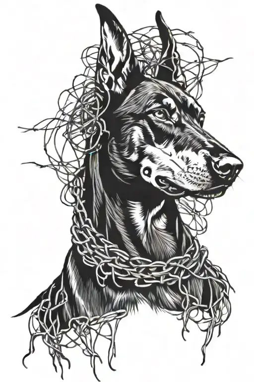 Doberman with barbed wire tattoo design idea