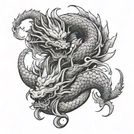 Japanese dragon with oni mask two heads yin and yang koi fish tattoo design idea