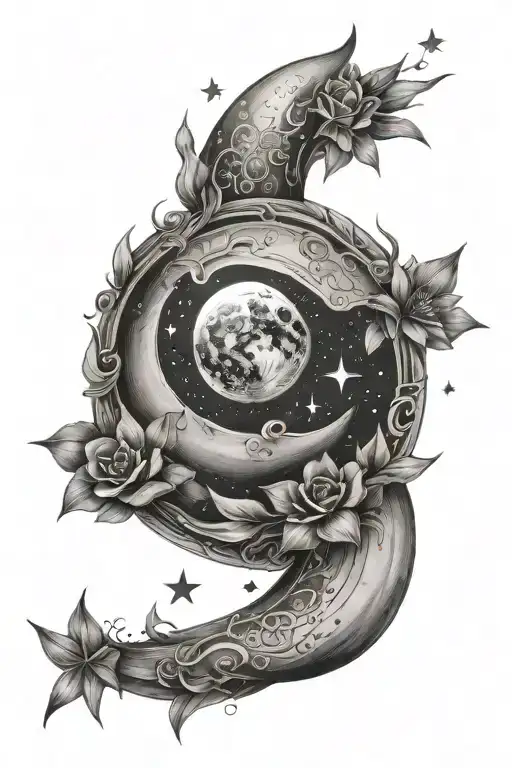 moon stars and write Timoté Valentin Clémentine tattoo design idea