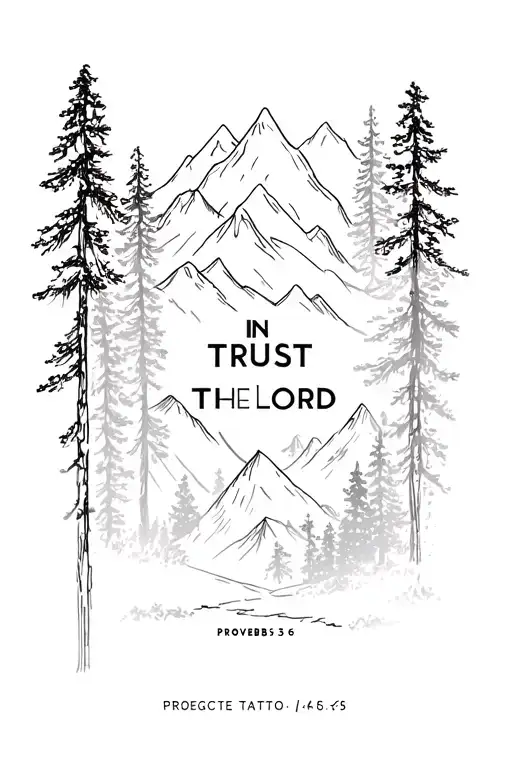 trust in the lord proverbs 3:5-6 with mountains/forest tattoo design idea
