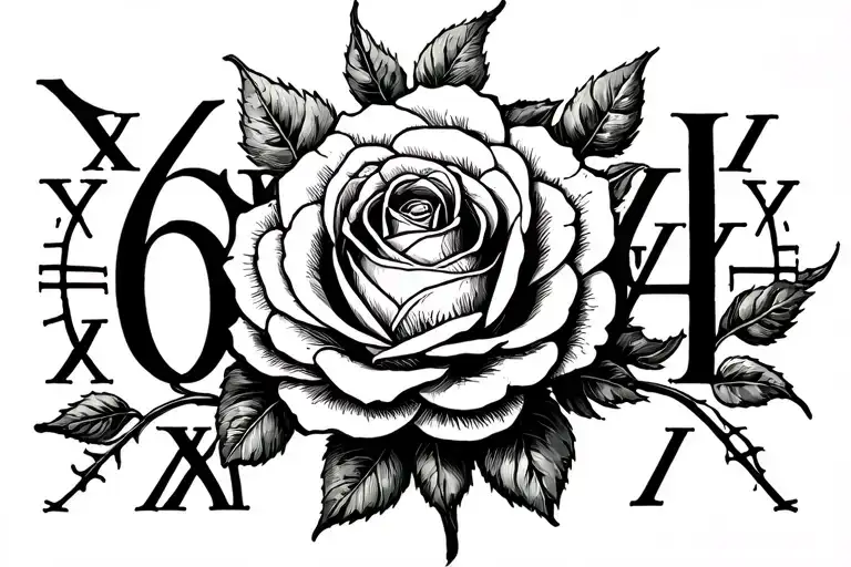 Roman numerals and rose tattoo( 06 May 2006 ) tattoo design idea