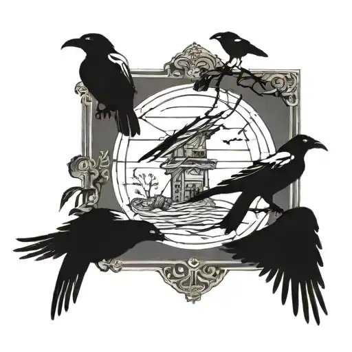oden with 2 crows perched tattoo design idea