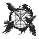 oden with 2 crows perched tattoo design idea