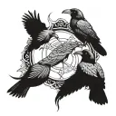 oden with 2 crows perched tattoo design idea