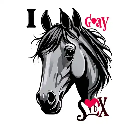 "I love gay sex" horse head tattoo design idea