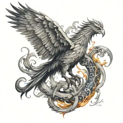 Phoenix bird with dragon half sleeve   tattoo design idea