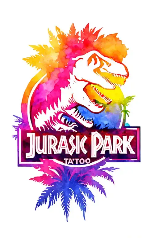 Hawaiian Jurassic park logo tattoo design idea