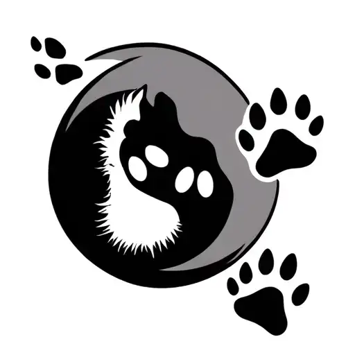 crescent moon emblem with 2 dog paw prints and 2 ferret paw prints tucked inside  tattoo design idea