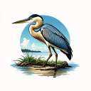 great blue heron stading with shallow waters. add elements of south west Florida beaches to the background  tattoo design idea