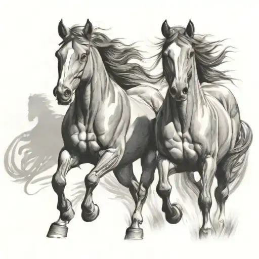 Running horses and semi trucks tattoo design idea