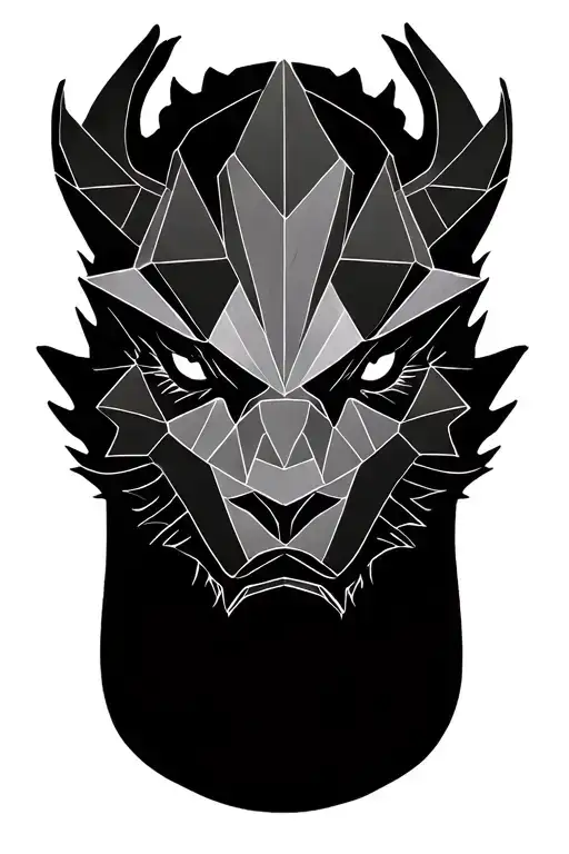 fine line buddy face with geometric shapes with a brushed dragon included  tattoo design idea