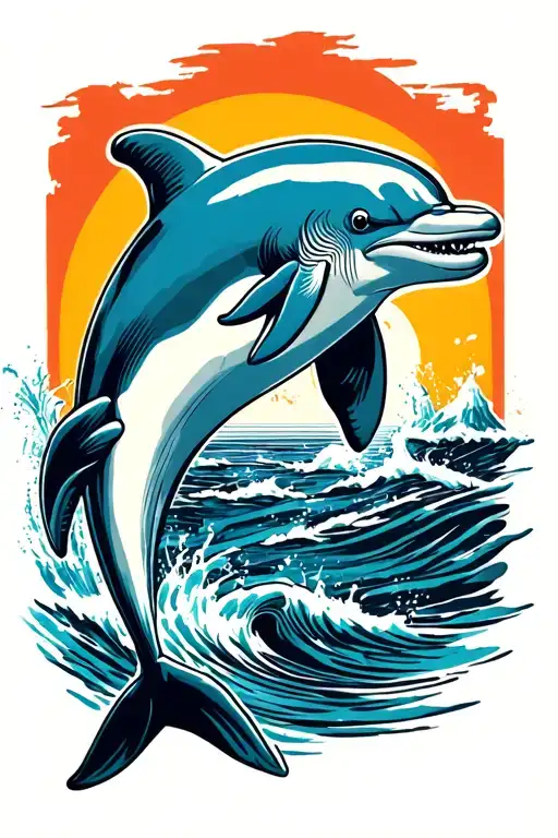 sexy dolphin jumping and pointing with fins  tattoo design idea