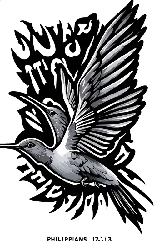 "Philippians 12:13" hummingbird hovering tattoo design idea