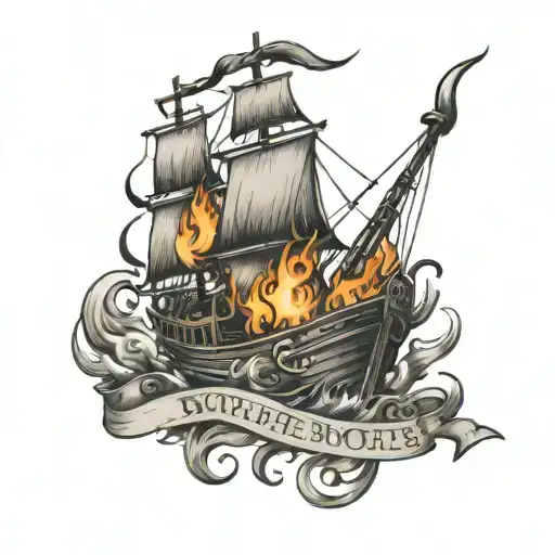 "burn the boats" cursive letters tattoo design idea