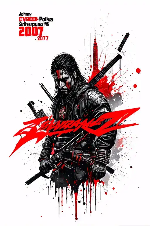 Johnny silverhand cyberpunk 2077 and samurai logo on night city theme tattoo design idea