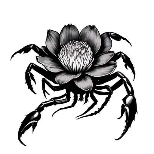 scorpion emerging stinger is belladonna flower blooming tattoo design idea