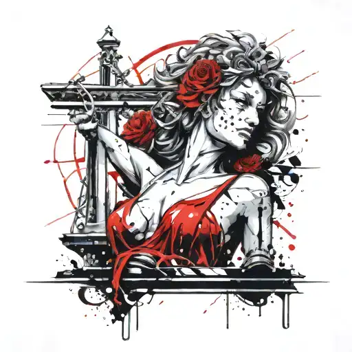 lady justice and lion tattoo design idea