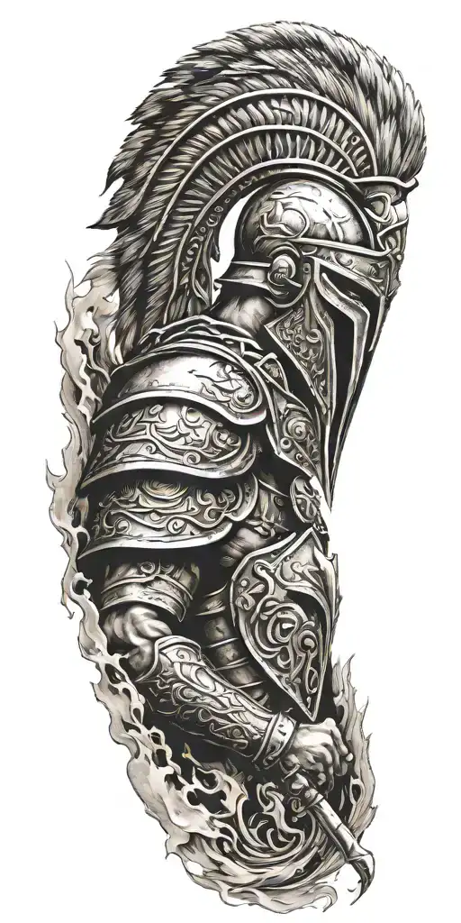 Spartan theme with shield, warrior, horses and war tattoo design idea