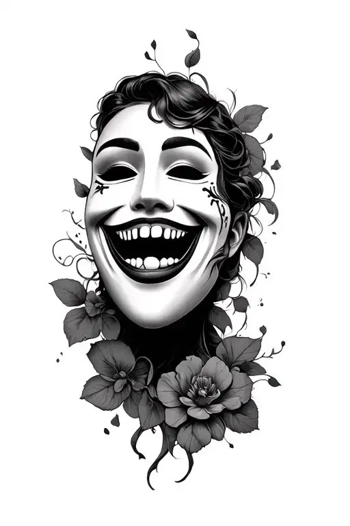 two faces Smile now cry later mask tattoo design idea