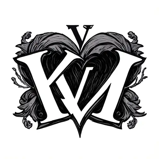 Louis Vuitton Logo KK Initial M with heart tattoo design idea