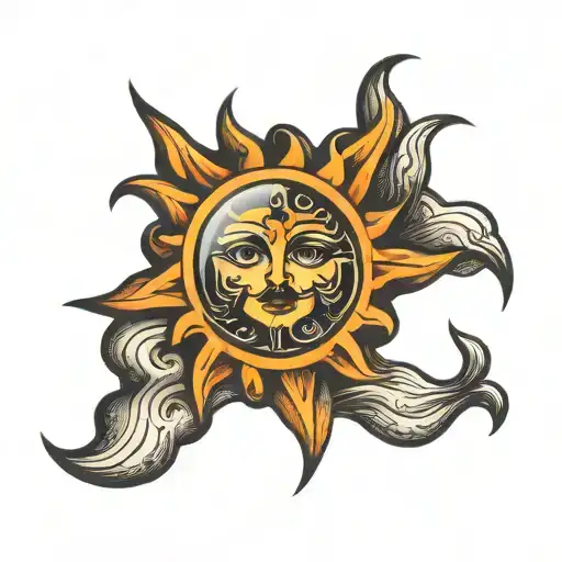numb and cloudes sun heart rain moon tattoo design idea