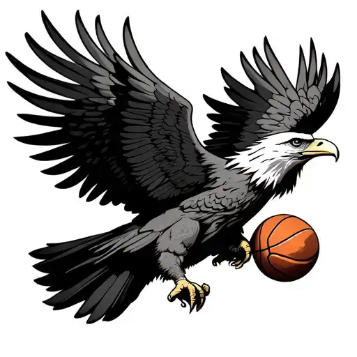 eagle with spread wings holding and basketball in its claws tattoo design idea