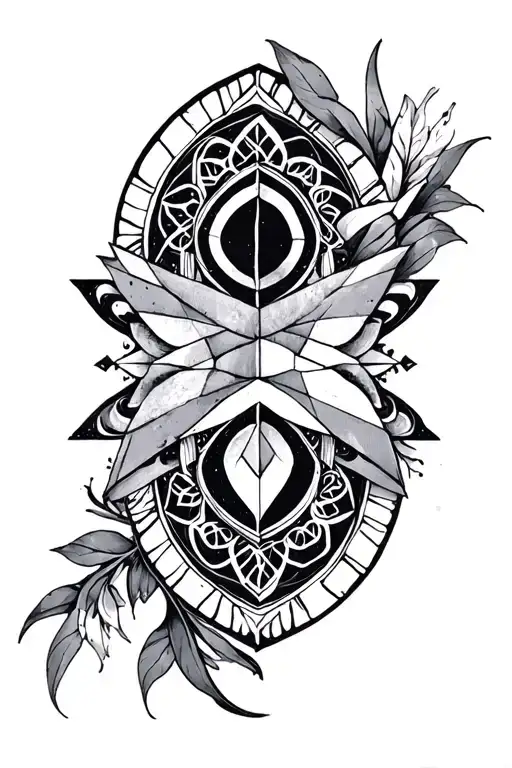 geometric medallion Gemini tattoo design idea