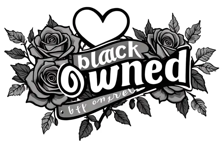 "black owned" hearts and roses tattoo design idea