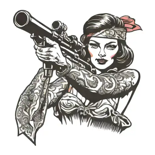 woman with sniper aiming tattoo design idea