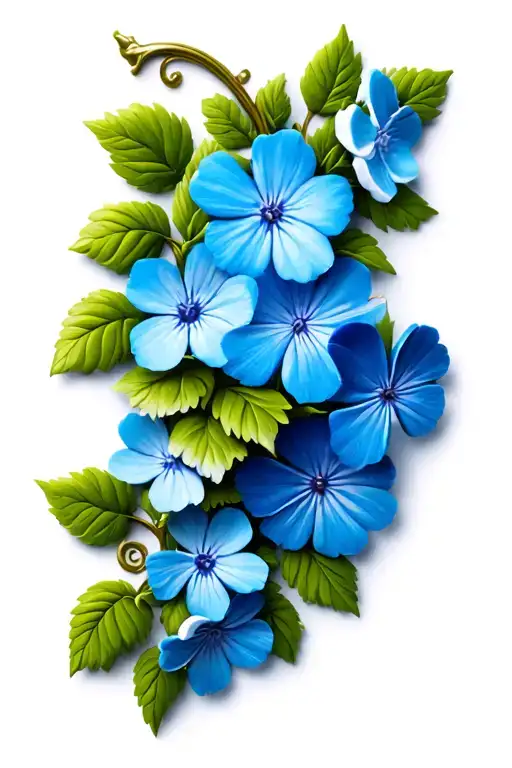 3d scrolling vine with large blue forget-me-nots tattoo design idea